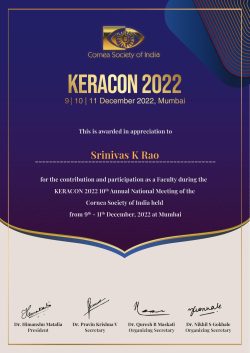 KERACON 2022 – Srinivas K Rao Faculty Certificate