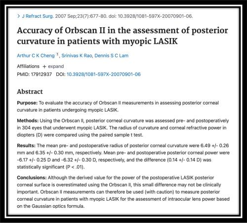 Accuracy of orbscan II in the assessment of posterior curvature in patients with myopic lasik