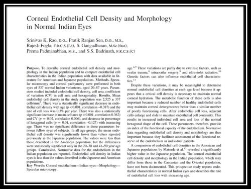 CORNEAL endothelial cell density and morphology in indian eyes