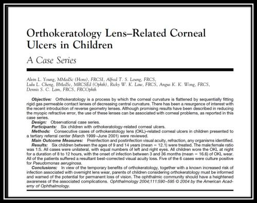 Orthokeratology lens related corneal ulcers in children