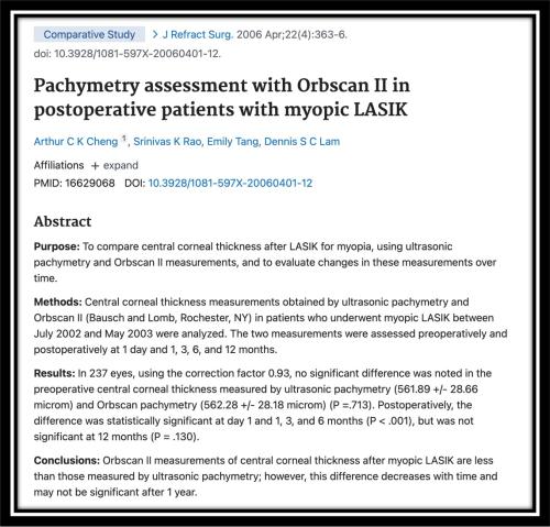 Pachymetry assessment with orbscan II in post op pt with myopic lasik