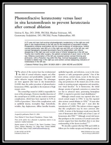 Photorefractive keratectomy versus LASIK to prevent keratectasia after corneal ablation