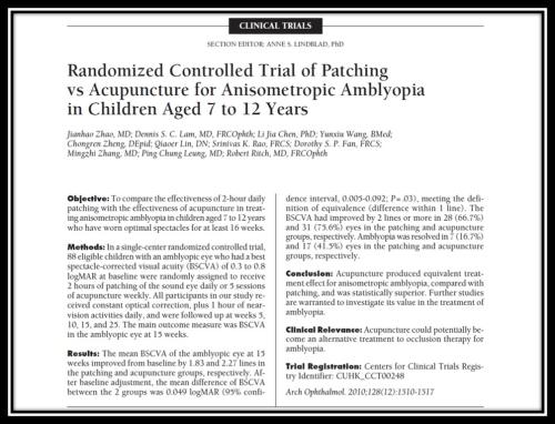RCT of patching vs acupuncture for anisometric ambylopia
