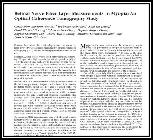 Retinal nerve fiber layer measurements in myopia OCT study