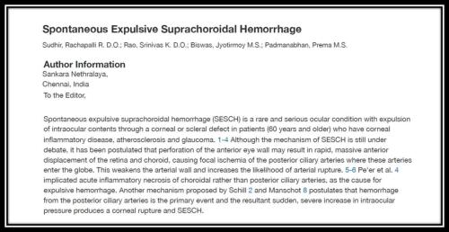 Spontaneous expulsive suprachoroidal haemorhage