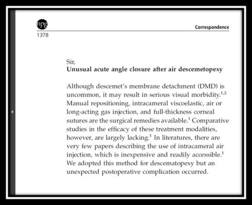 Unusual acute angle closure after air descemetopexy