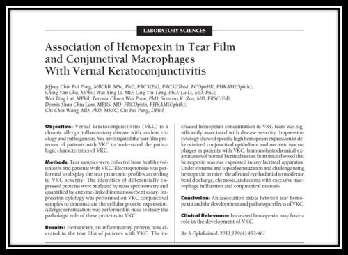 Association of hemopexin in tear film and conjunctival macrophages with VKC