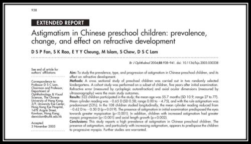 Astigmatism in chinese preschool children