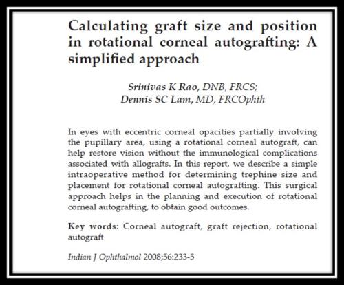 Caliculating graft size and position in rotational corneal autograft