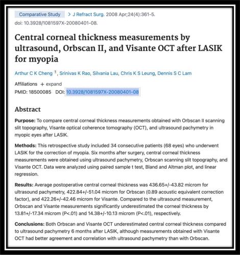 CCTby ultrasound, orbscan and visante oct after lasik for myopia