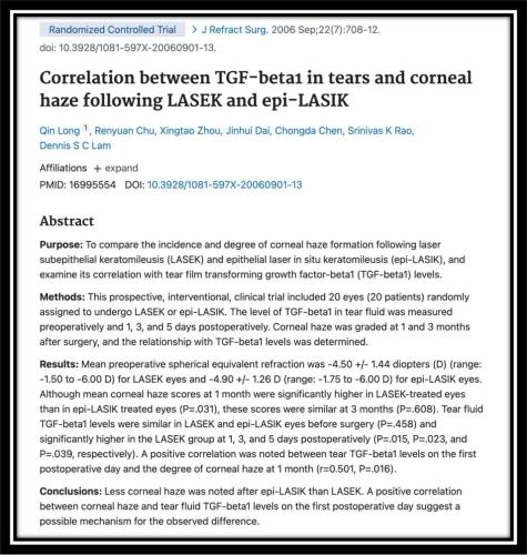 Correlation between TGF beta1 in tears and corneal haze following lasek and epilasek