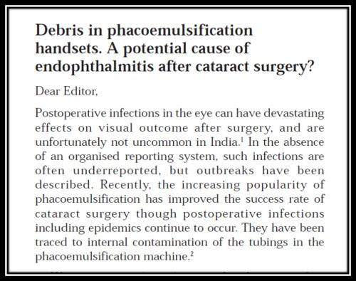 Debris in phaco handsets a potential cause of endophthalmitis after cataract surgery