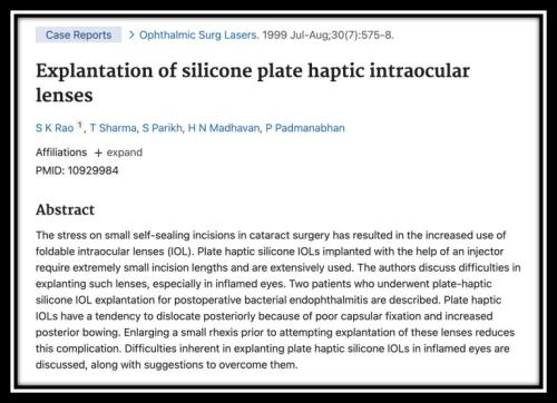 Explantation of silicone plate haptic IOL