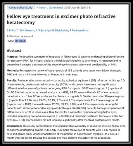 Fellow eye treatment in excimer laser