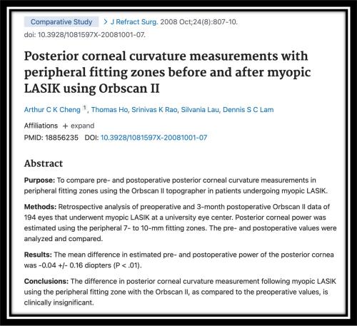 Posterior corneal curvature measurements with peripheral fitting zones before and after myopic lasik using orbscan II