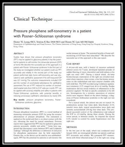 Pressure phosphene self-tonometry in a patient with posner-schlossman syndrome