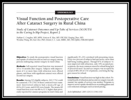 Visual function and post op care after cataract surgery in rural china