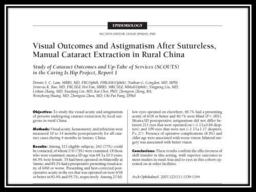 Visual outcomes and astigmatism after sutureless manual cataract extraction in rural china